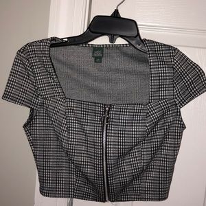 Gingham Square Neck Crop Top